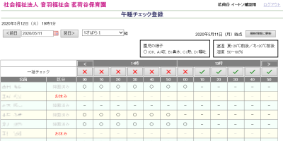 アレルギー午睡チェック 画面